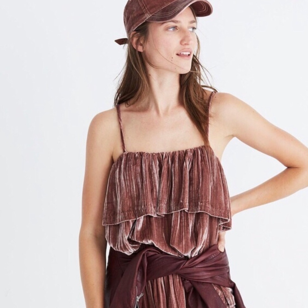 Madewell Crushed Velvet Tank in Blush Pink